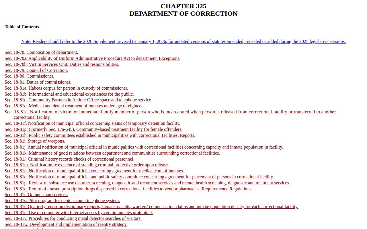 Connecticut earned credit statute for a Tolland County projected release